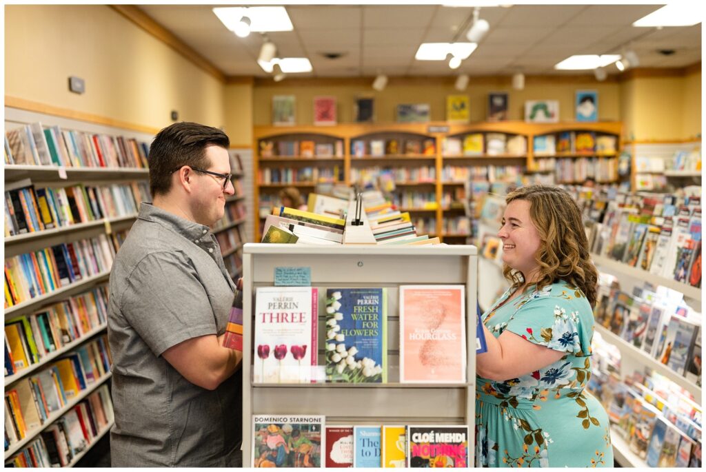bookstore engagement photo