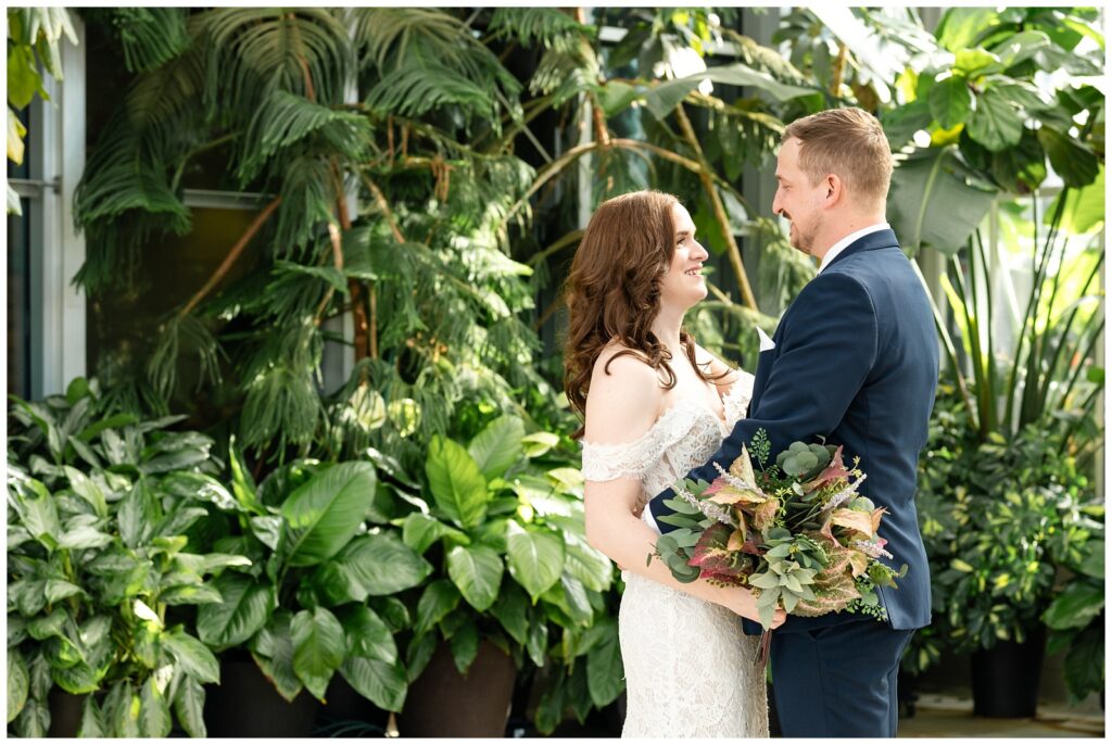 green house wedding, bride and groom, downtown market