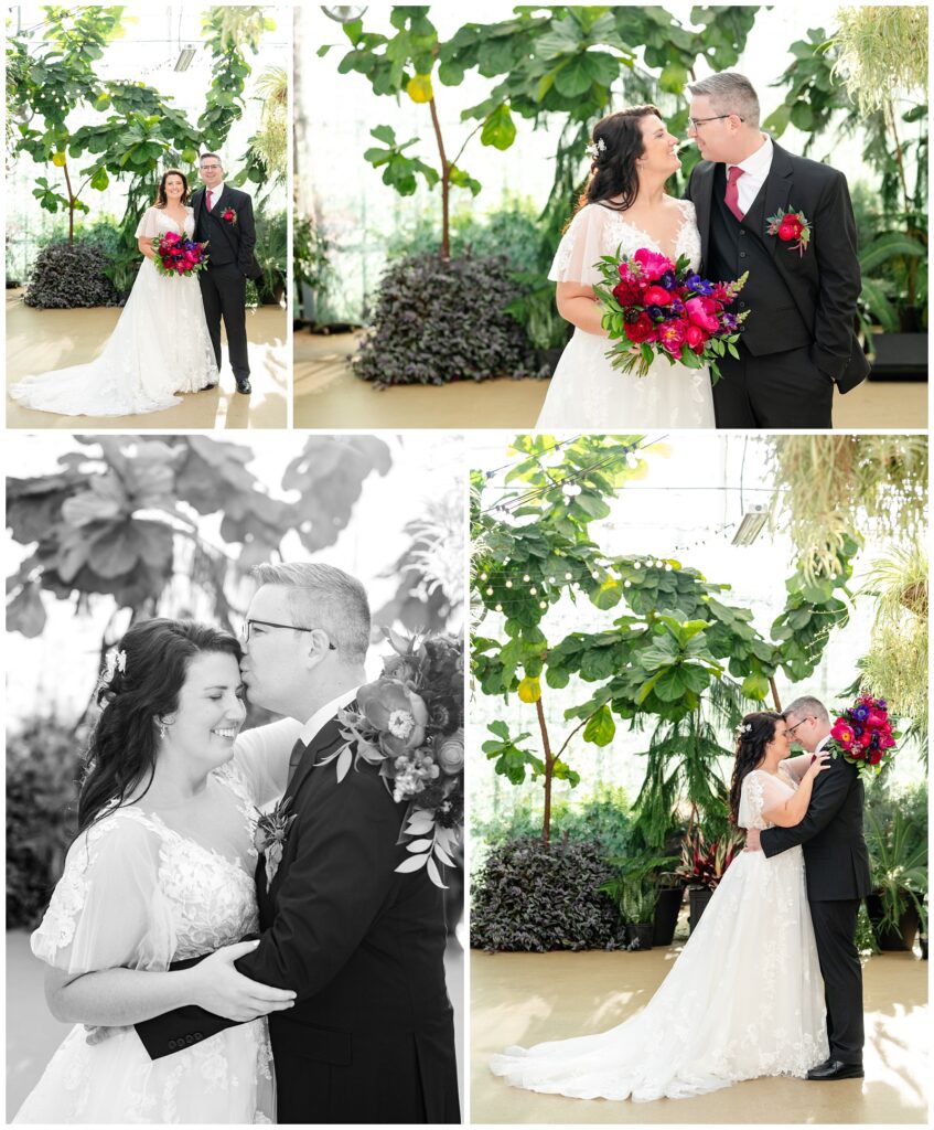 Michigan wedding, grand rapids, greenhouse, indoor wedding, bride and groom, downtown market