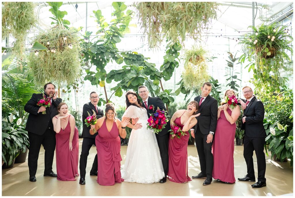 Michigan wedding, grand rapids, greenhouse, indoor wedding, bride and groom, wedding party, downtown market