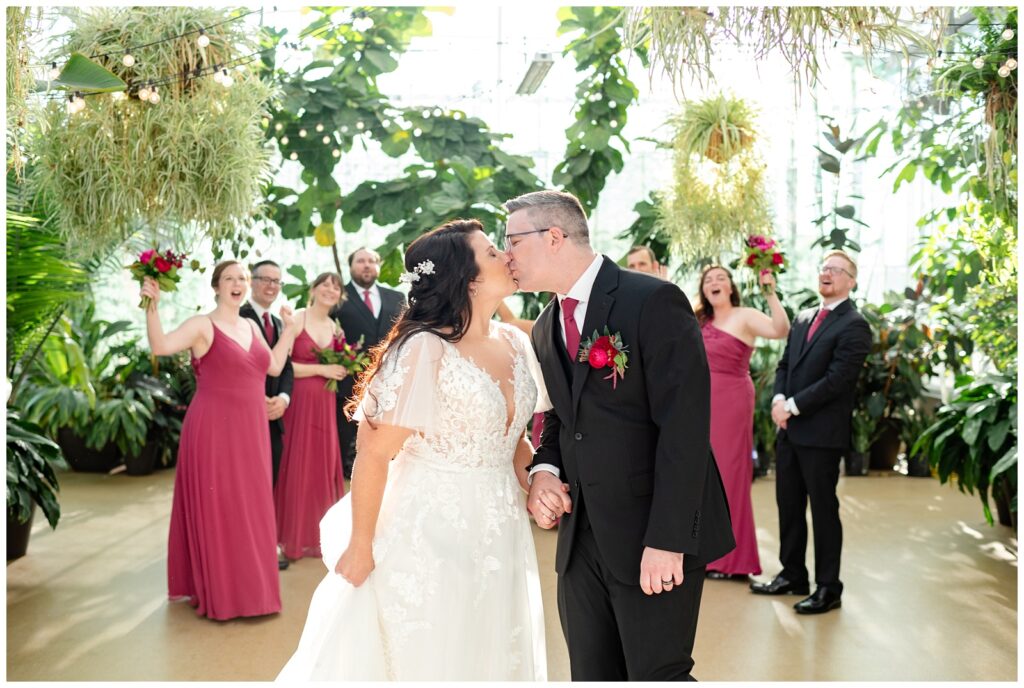 Michigan wedding, grand rapids, greenhouse, indoor wedding, bride and groom, wedding party