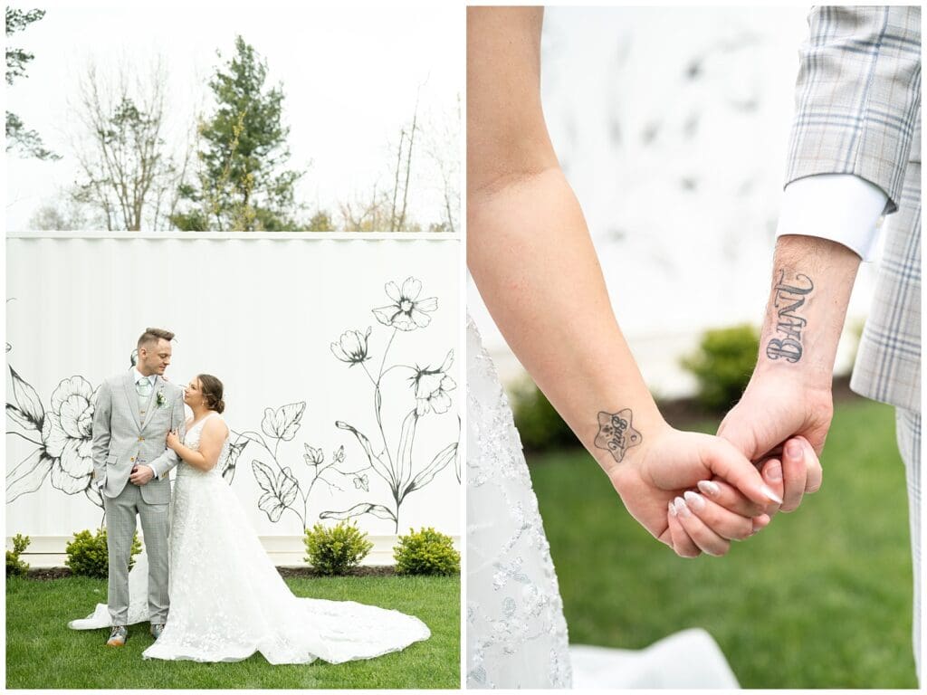 bride and groom, Saugatuck Michigan, spring wedding, tulip bouquet, wedding photos, ivy house venue