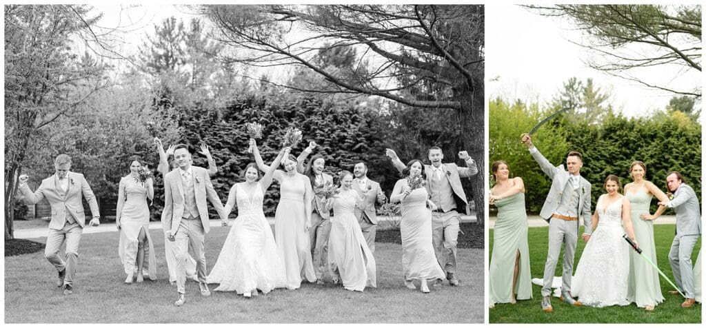 bride and groom, Saugatuck Michigan, spring wedding, tulip bouquet, wedding photos, ivy house venue, may the 4th, star wars, wedding party