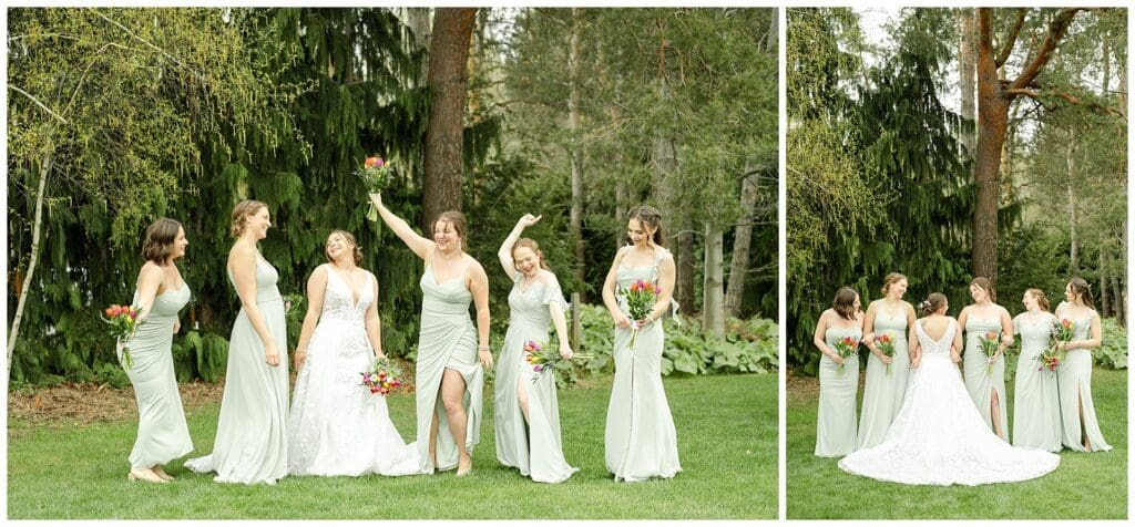 bride and groom, Saugatuck Michigan, spring wedding, tulip bouquet, wedding photos, ivy house venue, wedding party, bridesmaids