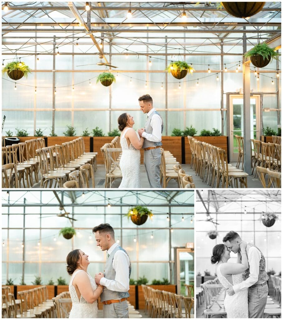 bride and groom, Saugatuck Michigan, spring wedding, tulip bouquet, wedding photos, ivy house venue, green house
