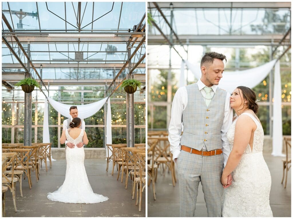 bride and groom, Saugatuck Michigan, spring wedding, tulip bouquet, wedding photos, ivy house venue, green house